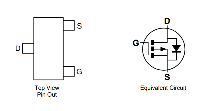 ZXMP6A13FTA Pin Out and Equivalent Circuit Diagram